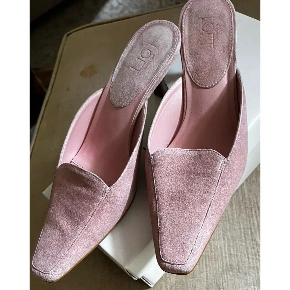 Anne Taylor Loft Kitten Heels Slip on Mules Jade Lt Pink Suede cottagecore 6.5
